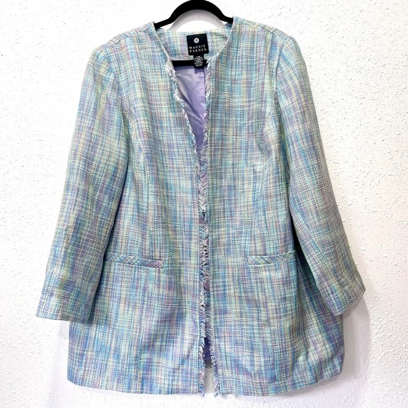 Maggie Barnes Multicolor Tweed fringe long jacket 24W - Picture 1 of 5